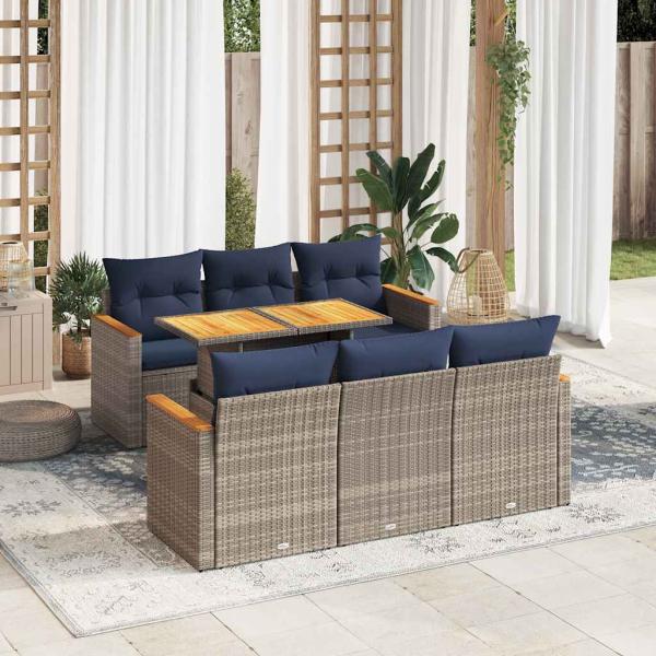 ARDEBO.de - 7-tlg. Garten-Sofagarnitur mit Kissen Grau Poly Rattan