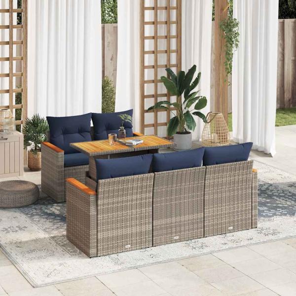 ARDEBO.de - 6-tlg. Garten-Sofagarnitur mit Kissen Grau Poly Rattan