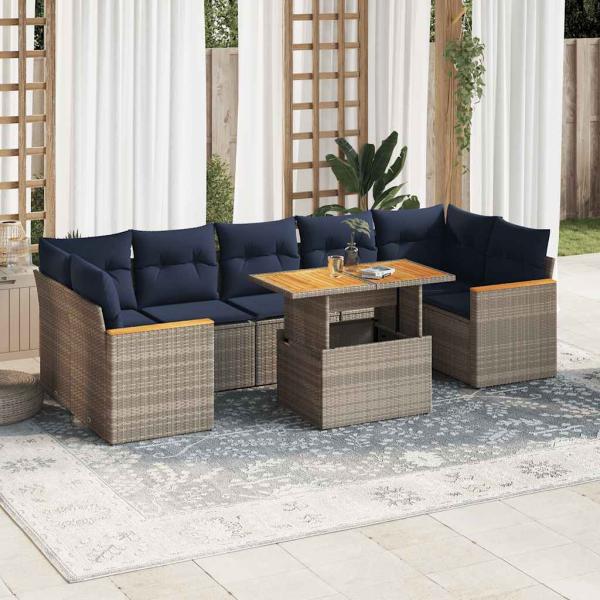 ARDEBO.de - 8-tlg. Garten-Sofagarnitur mit Kissen Grau Poly Rattan