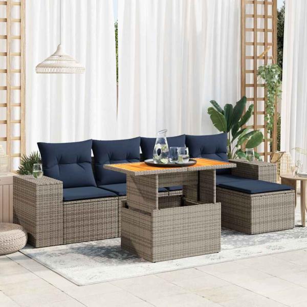 ARDEBO.de - 6-tlg. Garten-Sofagarnitur mit Kissen Grau Poly Rattan