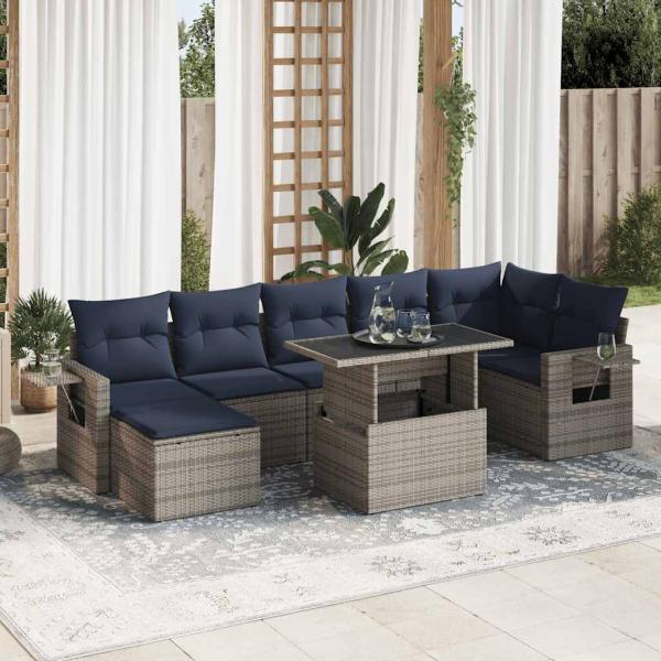 ARDEBO.de - 8-tlg. Garten-Sofagarnitur mit Kissen Grau Poly Rattan Akazie