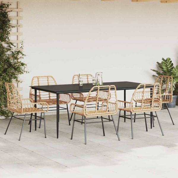 7-teiliges Garten-Esszimmerset Braunes Polyrattanglas