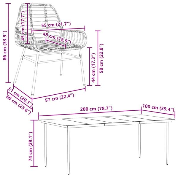 7-teiliges Garten-Esszimmerset Braunes Polyrattanglas
