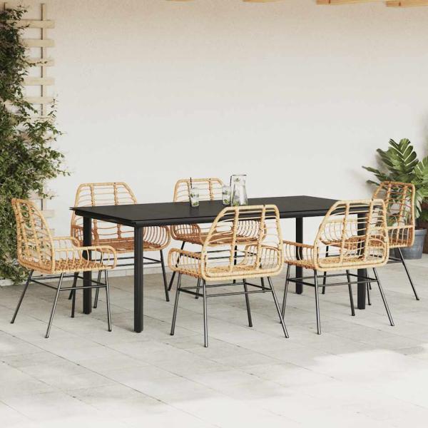 7-teiliges Garten-Esszimmerset Braunes Polyrattanglas