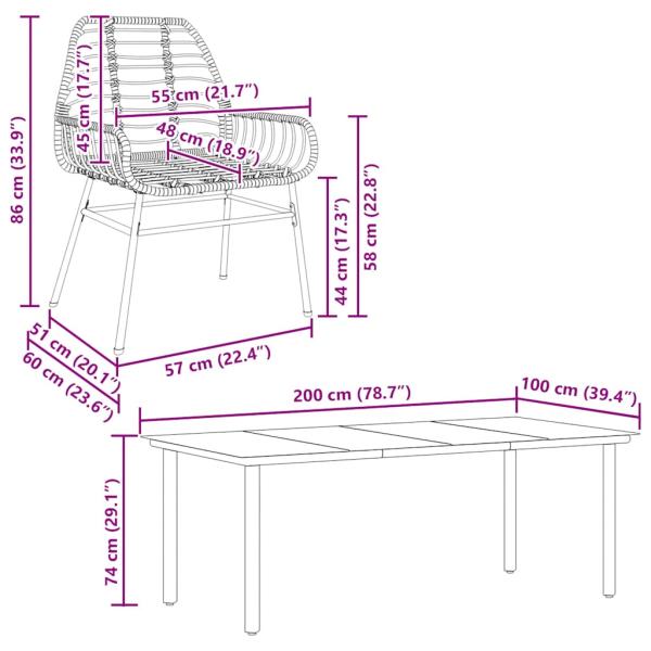 7-teiliges Garten-Esszimmerset Braunes Polyrattanglas