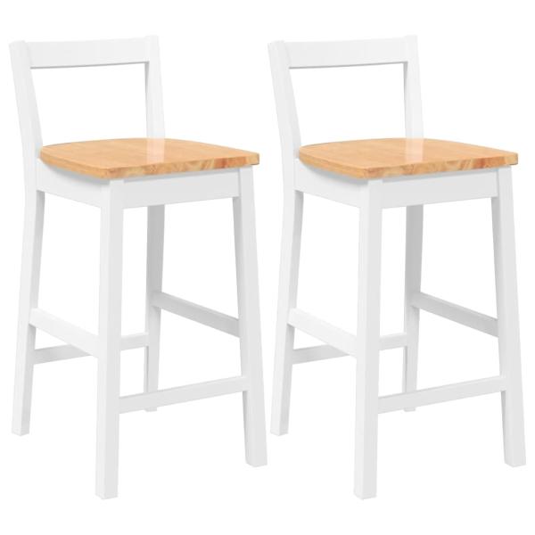 Barhocker 2 Stk. Weiß Massivholz Gummibaum
