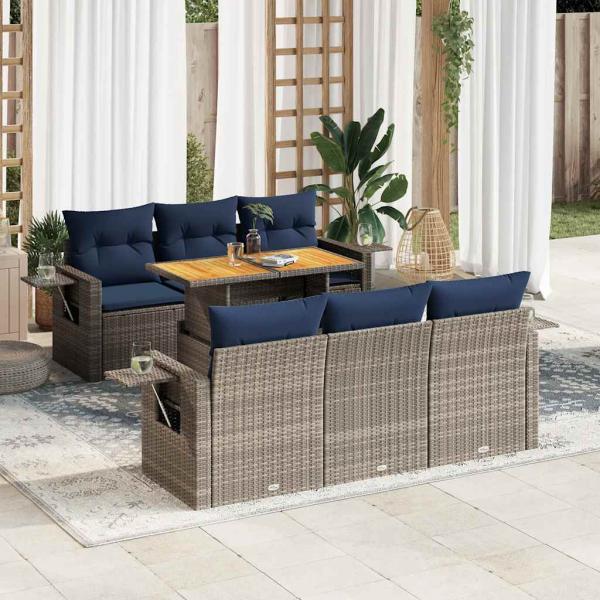 ARDEBO.de - 7-tlg. Garten-Sofagarnitur mit Kissen Grau Poly Rattan