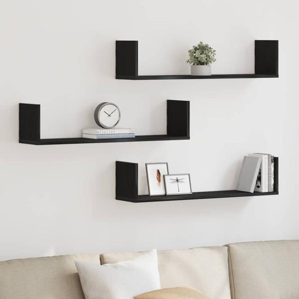 ARDEBO.de - Wandregale 3 Stk. Schwarz Eichen-Optik 80x18x18cm Holzwerkstoff