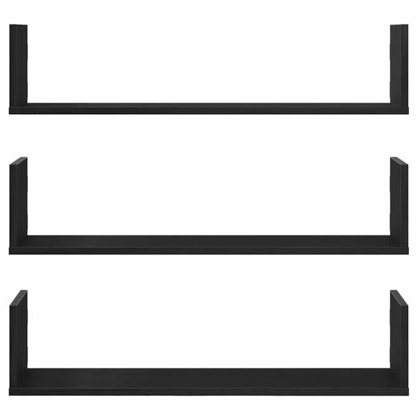 Wandregale 3 Stk. Schwarz Eichen-Optik 80x18x18cm Holzwerkstoff