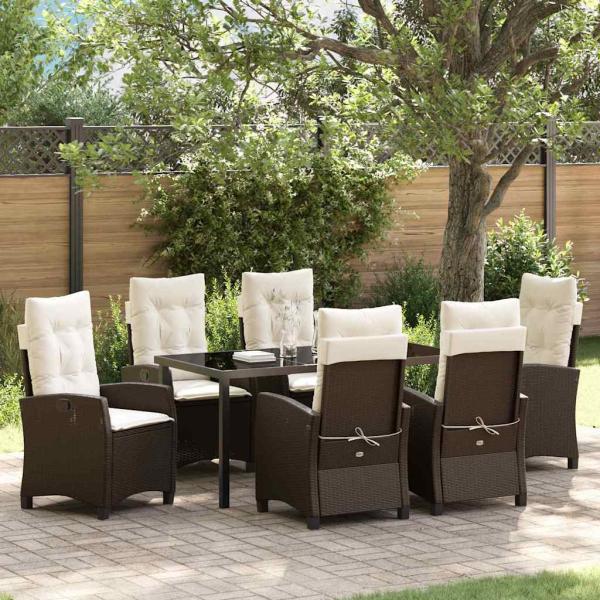 ARDEBO.de - 7-teiliges Garten-Dining-Set mit Kissen Braun Poly Rattan