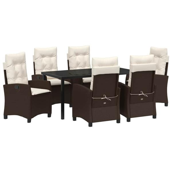 7-teiliges Garten-Dining-Set mit Kissen Braun Poly Rattan