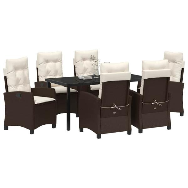 7-teiliges Garten-Dining-Set mit Kissen Braun Poly Rattan