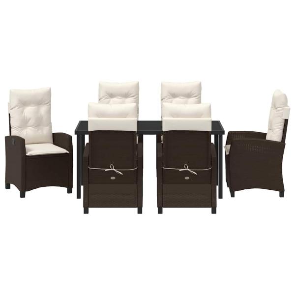 7-teiliges Garten-Dining-Set mit Kissen Braun Poly Rattan