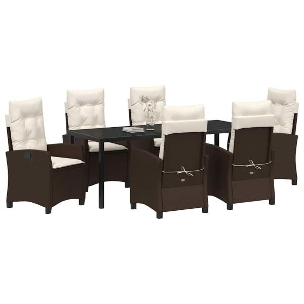 Garten-Diningset aus 7 Teilen mit Kissen in Braun aus Poly-Rattan