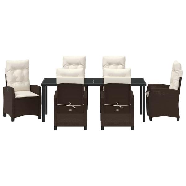 Garten-Diningset aus 7 Teilen mit Kissen in Braun aus Poly-Rattan