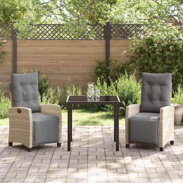 3-teiliges Garten-Essset Beige Poly Rattan