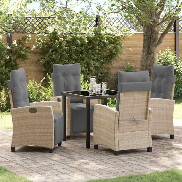 ARDEBO.de - 5-teiliges Garten-Esszimmer-Set Beige Poly Rattan