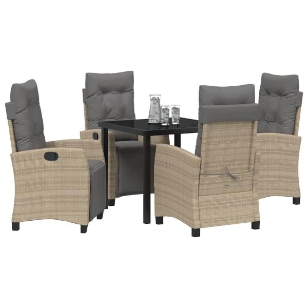 5-teiliges Garten-Esszimmer-Set Beige Poly Rattan