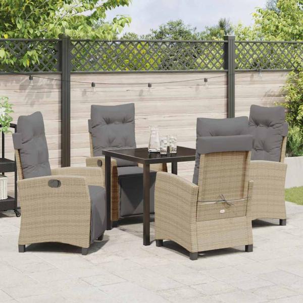5-teiliges Garten-Esszimmer-Set Beige Poly Rattan
