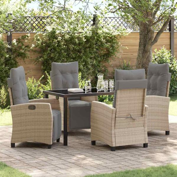 ARDEBO.de - 5-teiliges Garten-Esstisch-Set Beige Poly-Rattan