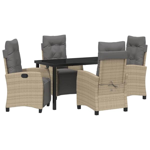 5-teiliges Garten-Esstisch-Set Beige Poly-Rattan
