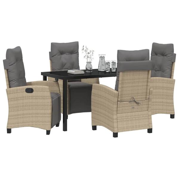 5-teiliges Garten-Esstisch-Set Beige Poly-Rattan