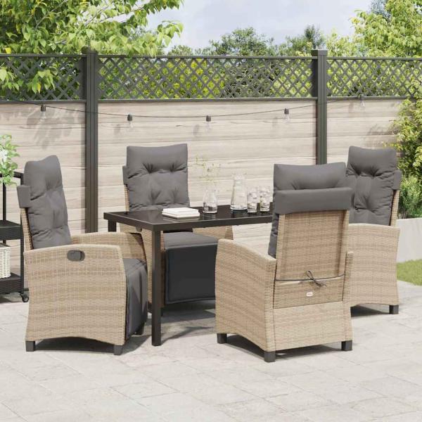 5-teiliges Garten-Esstisch-Set Beige Poly-Rattan
