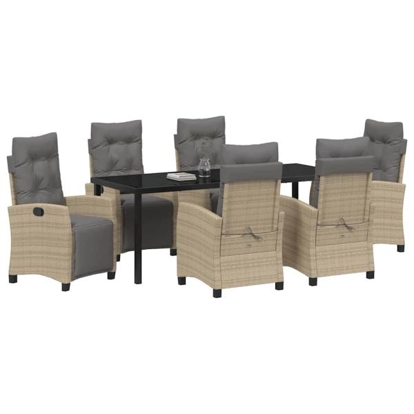 7-teiliges Garten-Esszimmer Set Beige Poly Rattan