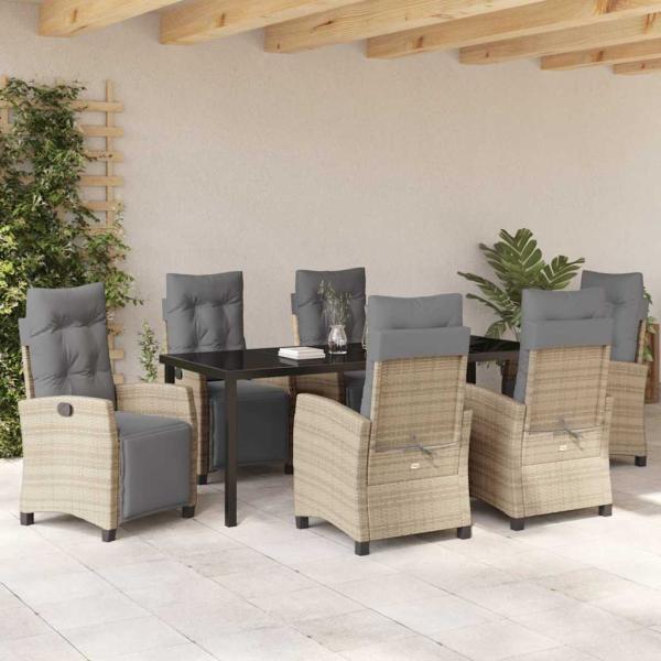 7-teiliges Garten-Esszimmer Set Beige Poly Rattan