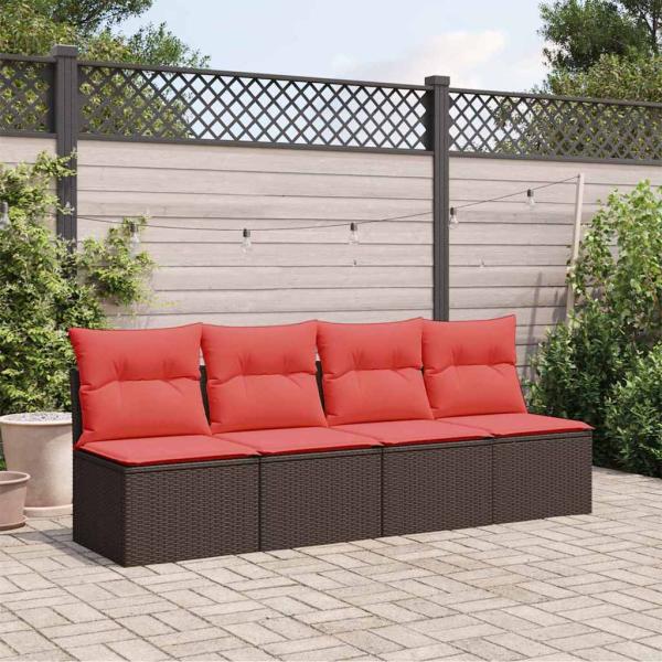 ARDEBO.de - Gartensofa mit Kissen 4-Sitzer Braun Poly Rattan