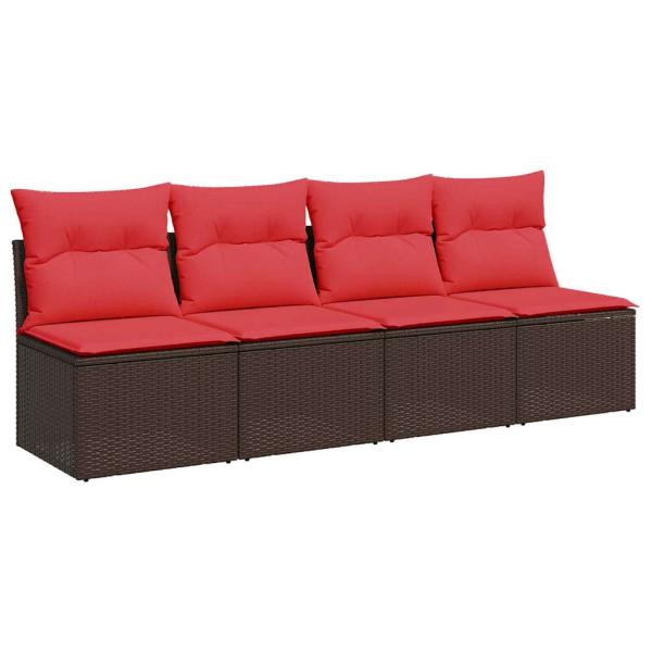 Gartensofa mit Kissen 4-Sitzer Braun Poly Rattan