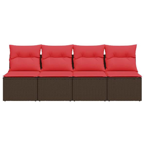 Gartensofa mit Kissen 4-Sitzer Braun Poly Rattan