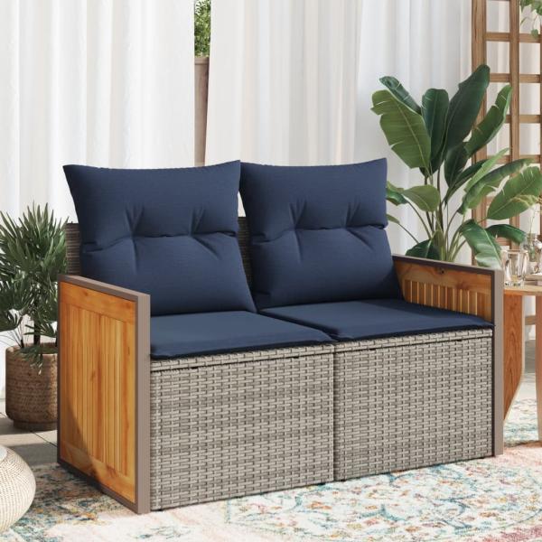 ARDEBO.de - Gartensofa 2-Sitzer mit Kissen Grau Poly Rattan