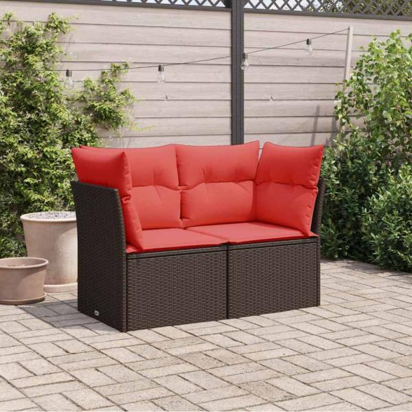 ARDEBO.de - Gartensofa mit Kissen 2-Sitzer Braun Poly Rattan