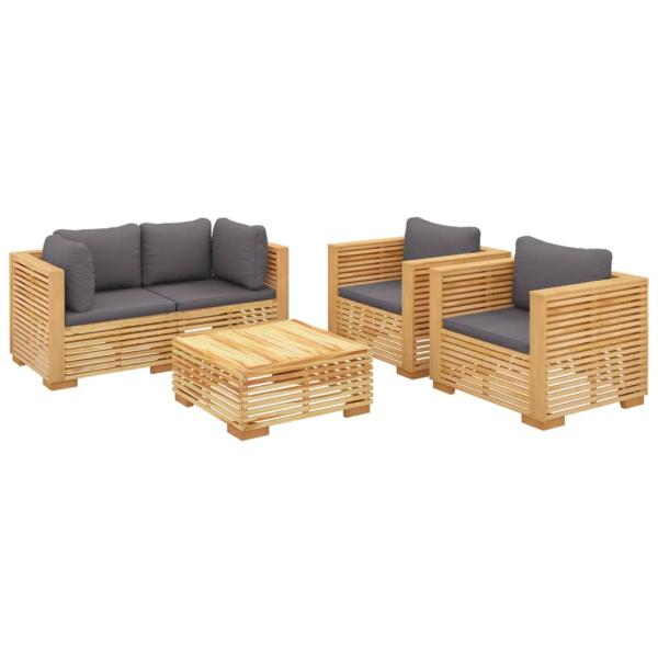 5-tlg. Garten-Lounge-Set mit Kissen Massivholz Teak