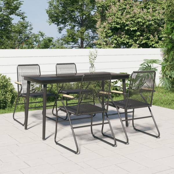 ARDEBO.de - 5-tlg. Garten-Essgruppe Schwarz PVC Rattan