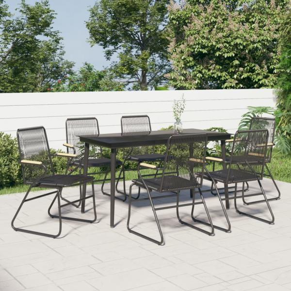 ARDEBO.de - 7-tlg. Garten-Essgruppe Schwarz PVC-Rattan