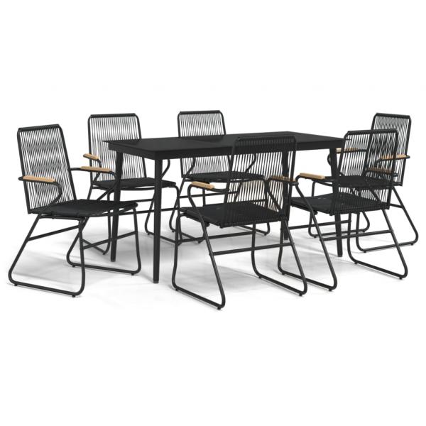 7-tlg. Garten-Essgruppe Schwarz PVC-Rattan