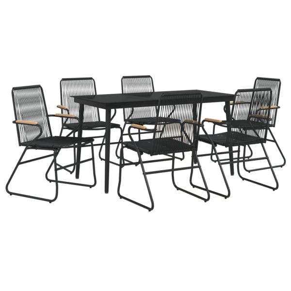 7-tlg. Garten-Essgruppe Schwarz PVC-Rattan