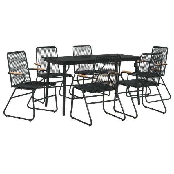 7-tlg. Garten-Essgruppe Schwarz PVC-Rattan