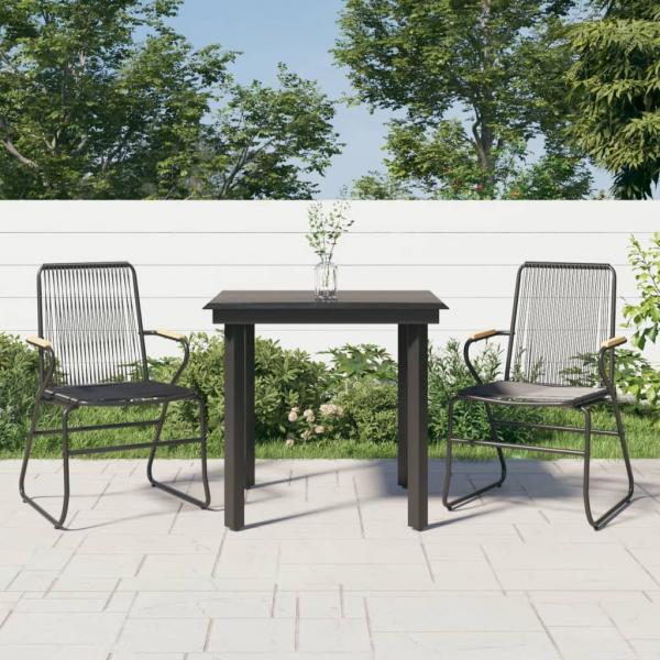 ARDEBO.de - 3-tlg. Garten-Essgruppe Schwarz PVC Rattan