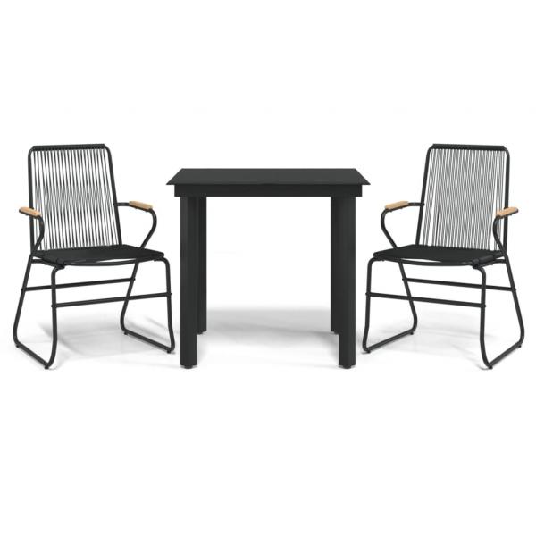 3-tlg. Garten-Essgruppe Schwarz PVC Rattan
