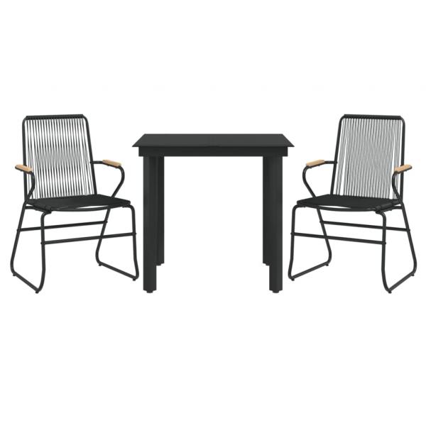 3-tlg. Garten-Essgruppe Schwarz PVC Rattan