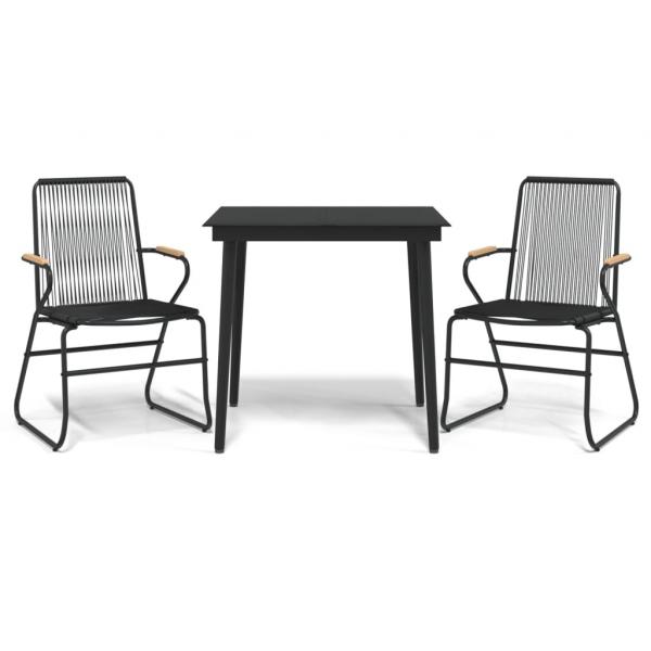 3-tlg. Garten-Essgruppe Schwarz PVC Rattan