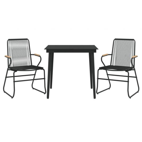 3-tlg. Garten-Essgruppe Schwarz PVC Rattan