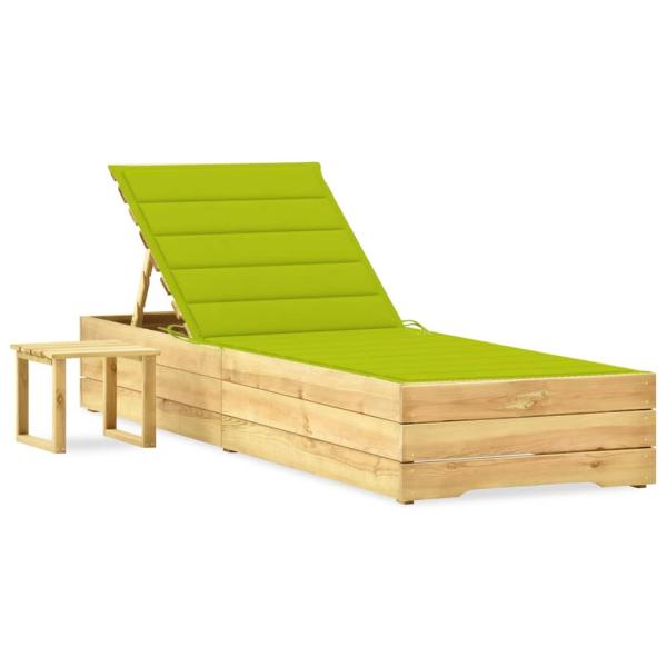 ARDEBO.de - Garten-Sonnenliege mit Tisch und Auflage Kiefer Imprägniert