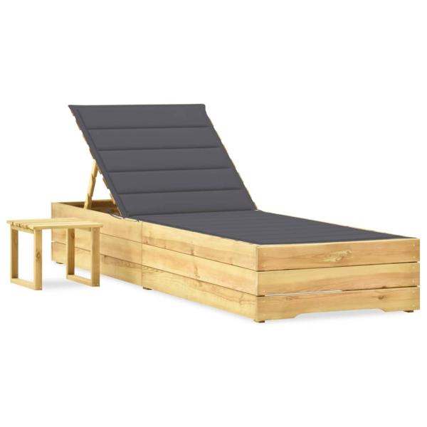 ARDEBO.de - Garten-Sonnenliege mit Tisch und Auflage Kiefer Imprägniert