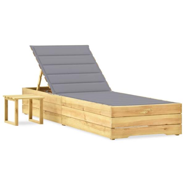 ARDEBO.de - Garten-Sonnenliege mit Tisch und Auflage Kiefer Imprägniert