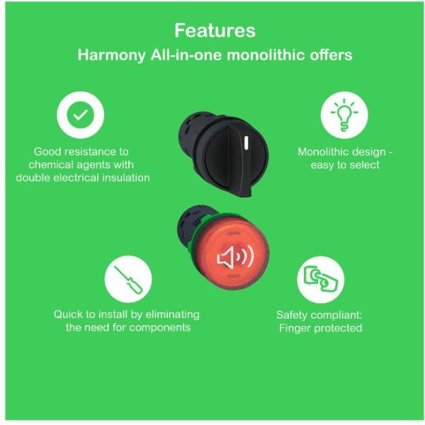 Schneider Electric Drucktaster, Harmony XB7, Monoblock, Kunststoff, Ø22mm, grün, 1S, Schraubklemme (XB7NH31)