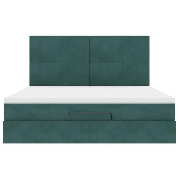 Ottoman-Bett mit Matratzen & LEDs Dunkelgrün 160x200 cm Samt